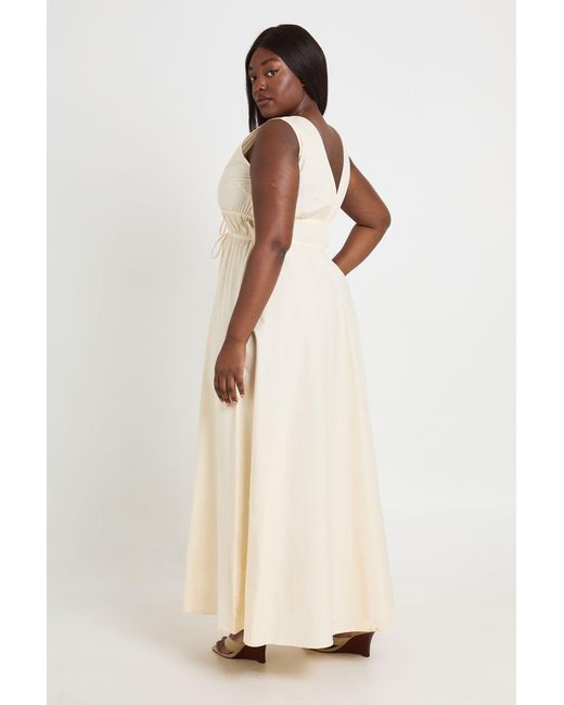 Boohoo Natural Plus Deep V Front Tie Maxi Skater Dress