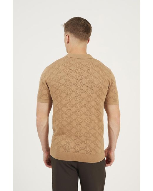 Brave Soul Multicolor Light Tan Open Collar Knitted Polo Shirt for men