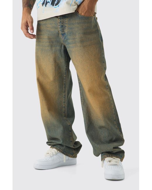 BoohooMAN Green Relaxed Washed Denim Jeans for men