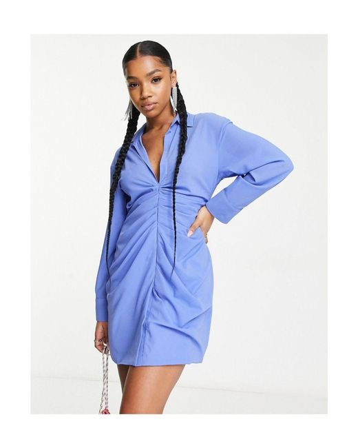 Urban Revivo Blue Long Sleeve Mini Drape Dress
