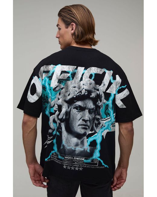 BoohooMAN Blue Oversized Statue Over The Seams Print T-Shirt Cotton for men