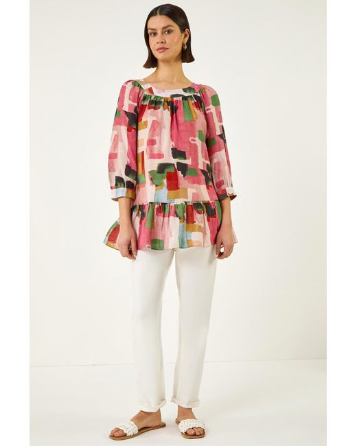 Roman Red Abstract Print Tunic Top