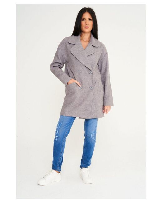Elle 's Wool Reefer Jacket In Grey in het Blue