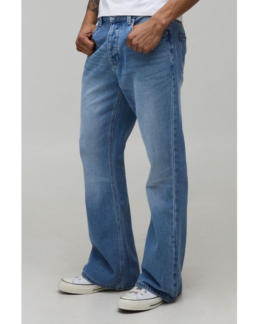 BoohooMAN Blue Pocket Embroidery Rigid Flared Jeans for men