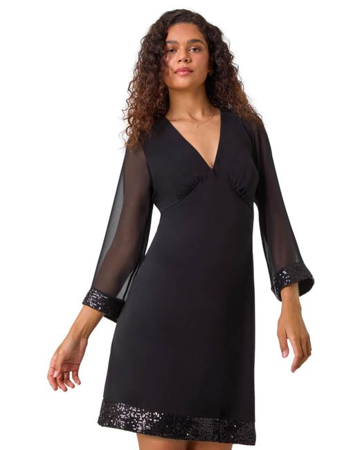 Roman Black Contrast Sequin Cuff Dress