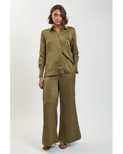 Karen Millen Green Petite Hammered Satin Relaxed Woven Shirt
