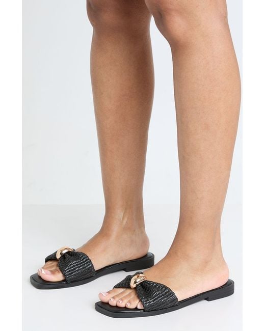 Boohoo White Raffia Trim Sliders