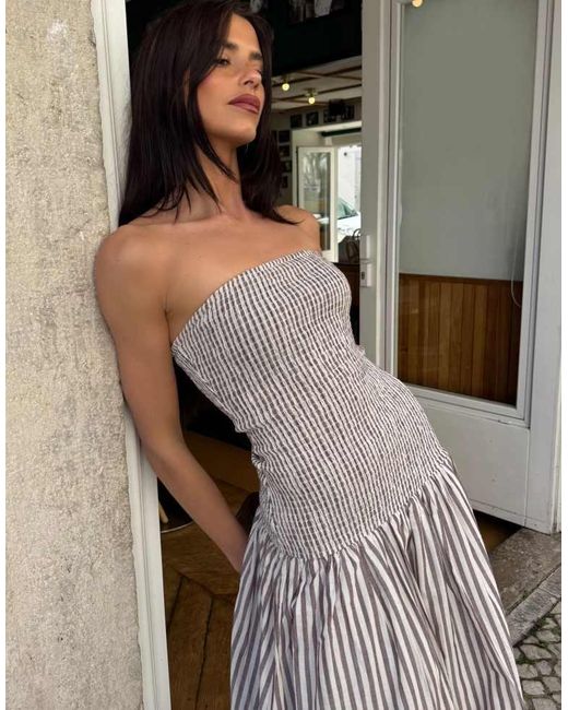 Labelrail Black X Barbara Ines Shirred Stripe Midi Dress