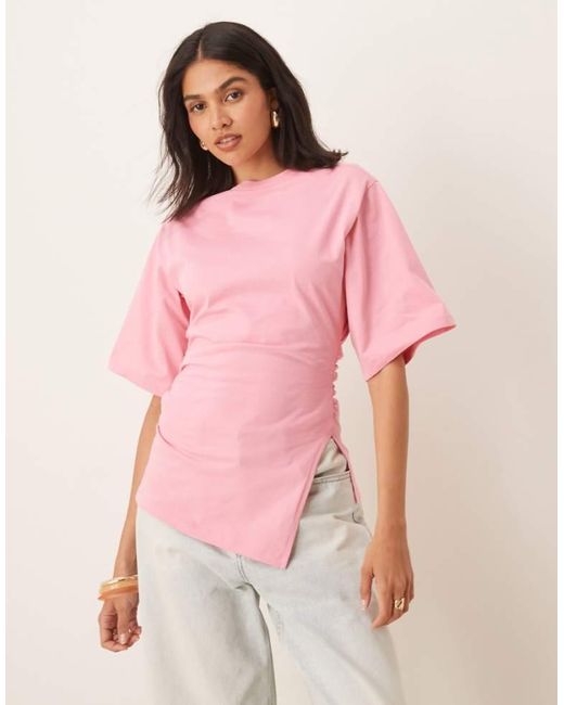 ASOS Pink Cinched T Shirt With Asymmetric Hem