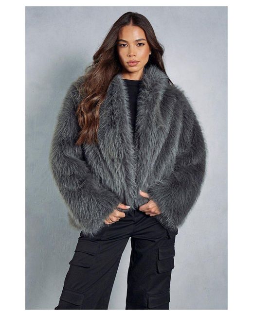 MissPap Gray Premium Oversized Hooded Faux Fur Coat