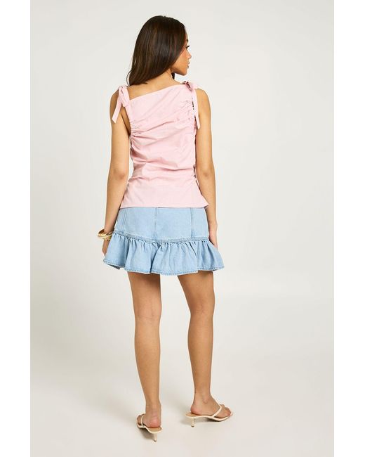 Boohoo Blue Frill Hem Denim Skirt