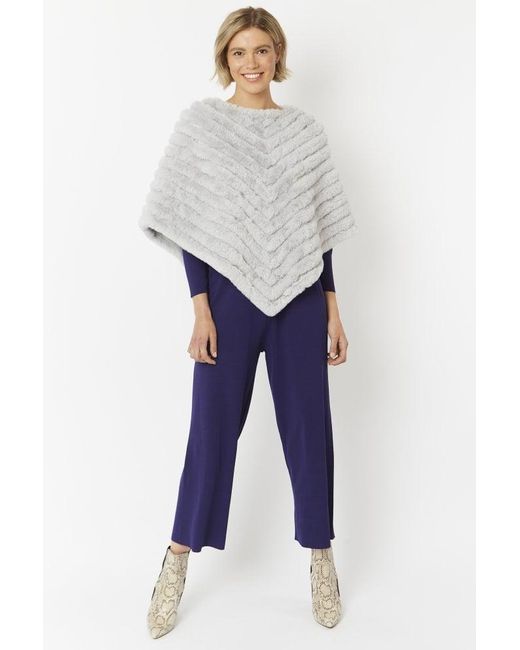 Jayley Blue Faux Fur Suede Poncho