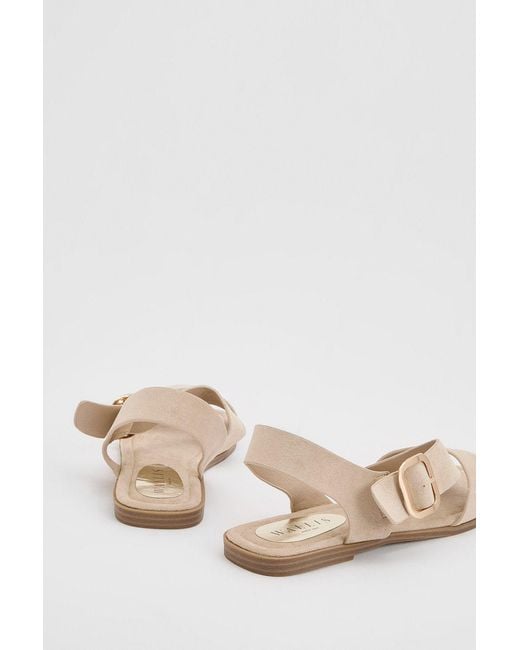 Wallis Natural Sandie Faux Suede Buckle Detail Asymmetrical Flat Sandals