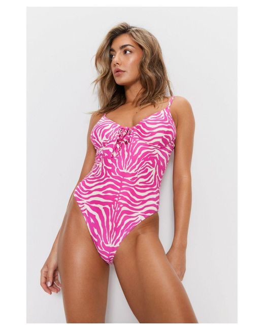 Warehouse Pink Zebra Underwire Tie Front Swimsuit