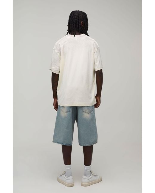 BoohooMAN Black Oversized Exposed Seam Renaissance Spray Wash T-Shirt Cotton for men