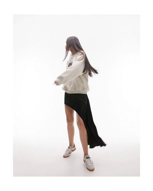 TOPSHOP Asymmetric Drape Satin Skirt in White | Lyst UK