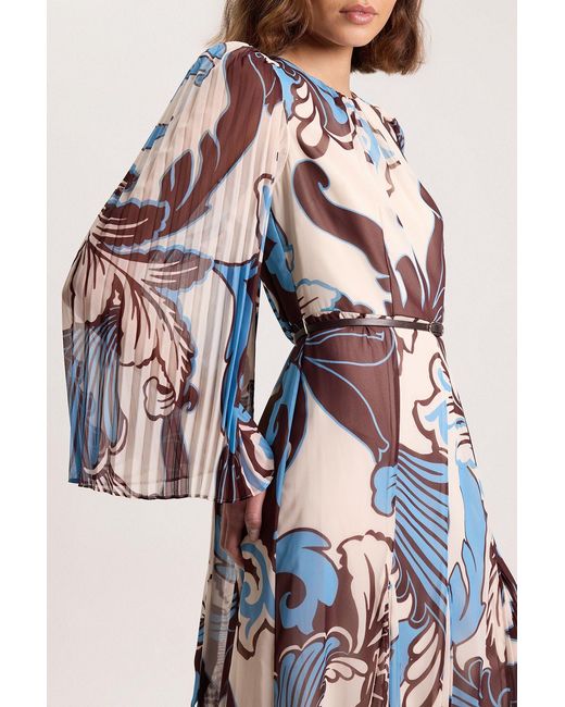Karen Millen Blue Petite Paisley Pleated Woven Maxi Dress