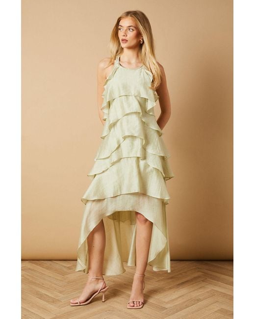 Oasis Natural Ruffle Detail Tiered Midi Dress