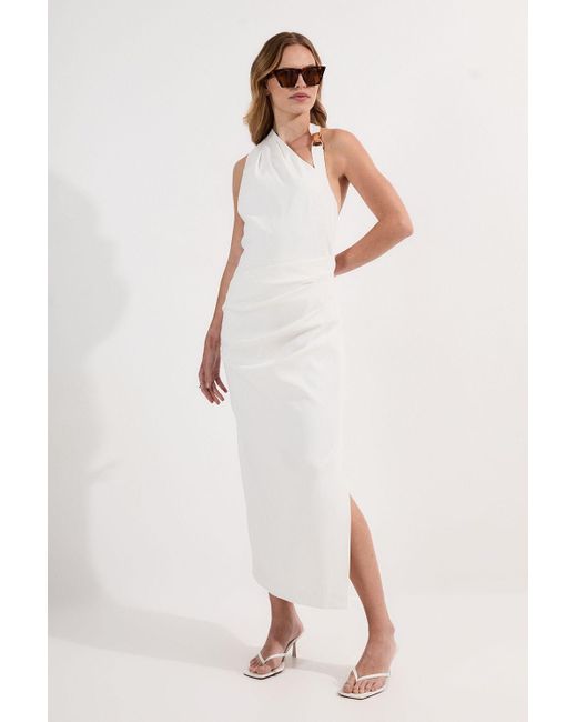 Karen Millen Natural Polished Tailored Asymmetric Back Midi Dress