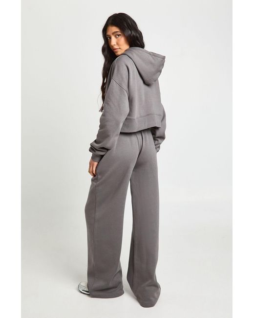 Boohoo Gray Tall Deep Hem Crop Top 3 Piece Hooded Tracksuit