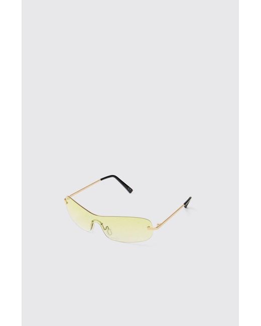 BoohooMAN Yellow Rimless Tinted Metal Frame Sunglasses for men