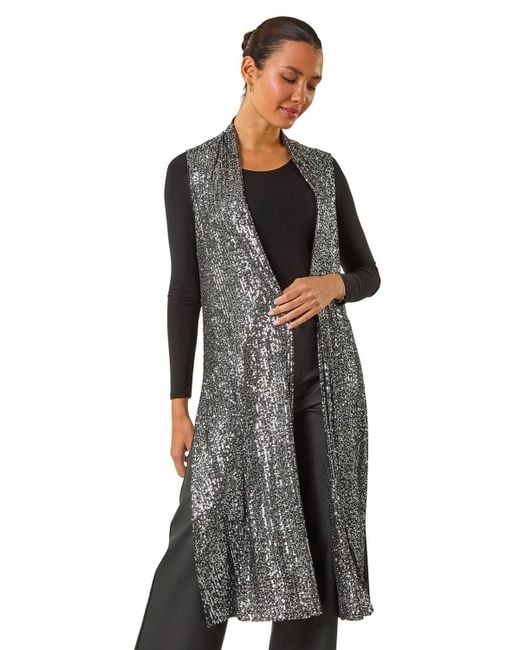 Roman Black Sequin Longline Stretch Cardigan