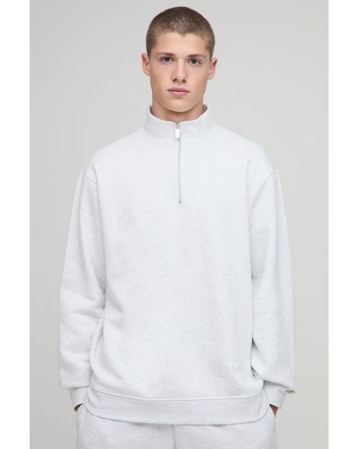 BoohooMAN White Basic Oversized Quarter Zip Funnel Neck Sweatshirt for men