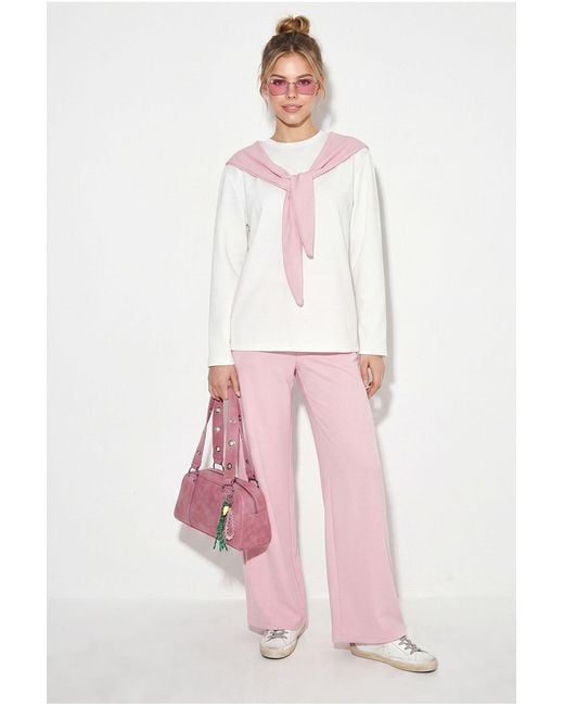 Bianco Lucci Pink Two-Piece Knit Coord With Wide-Leg Trousers