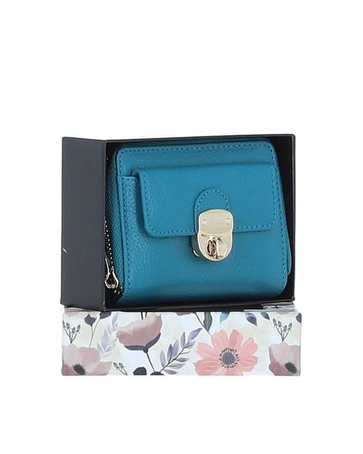 Ashwood Leather Blue Stylish Compact Ladies Purse With Rfid Protection