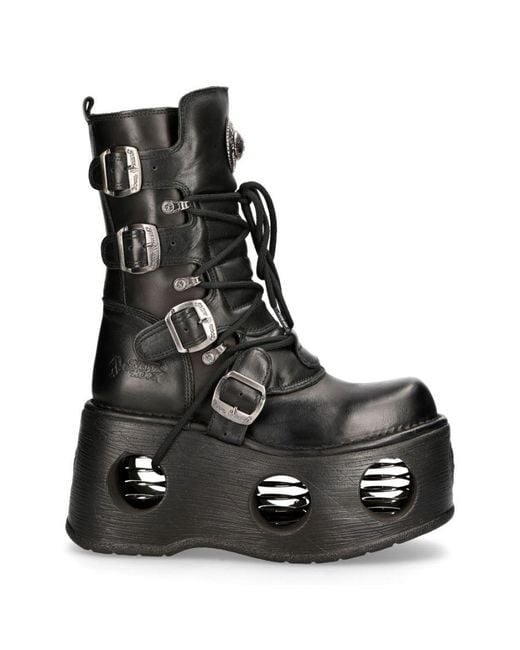 New Rock Black Metallic Leather Neptuno Gothic Boots-373-S2
