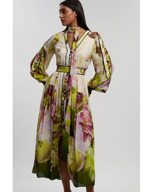 Karen Millen Green Viscose Print Woven Maxi Dress
