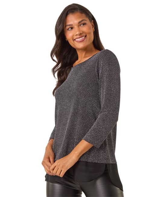 Roman Gray Shimmer Chiffon Hem Top