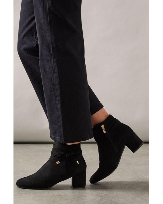 Good for the Sole Black Wide Fit Madeline Bow Detail Medium Block Heel Ankle Boots