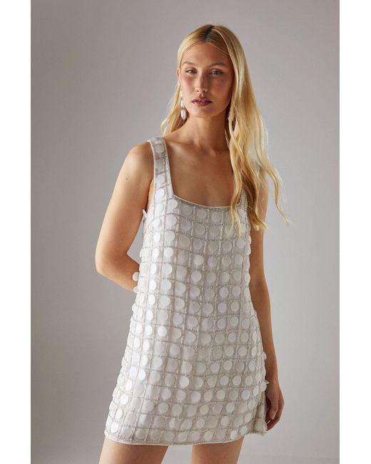 Warehouse White Hen Premium Hand Embellished Sequin Mini Dress