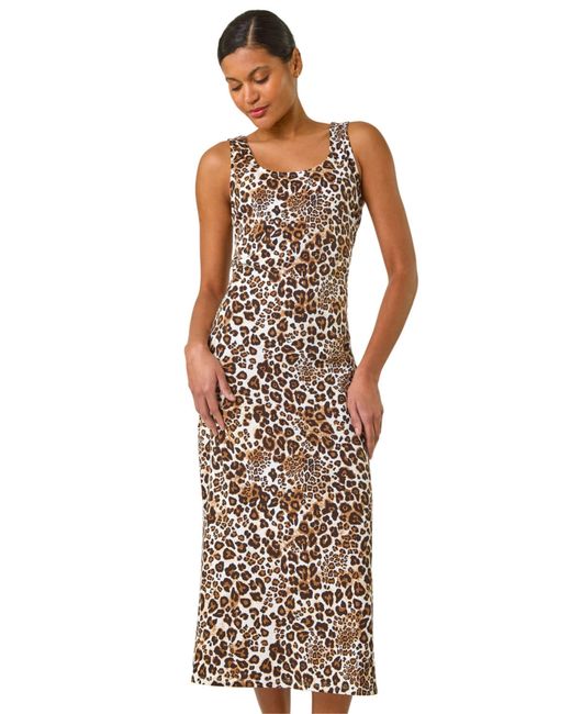 Roman Natural Animal Print Strappy Midi Dress