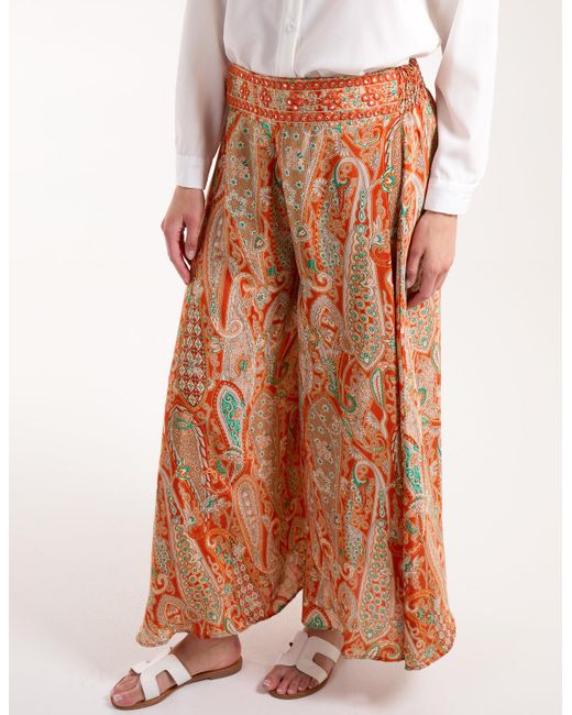 Blue Vanilla Orange Vanilla Embellished Waist Wide Leg Trousers