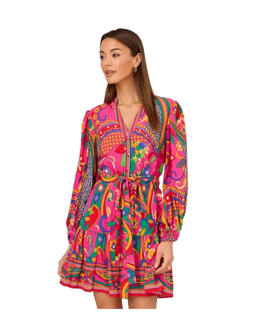 Adrianna Papell Red Printed Short Dress