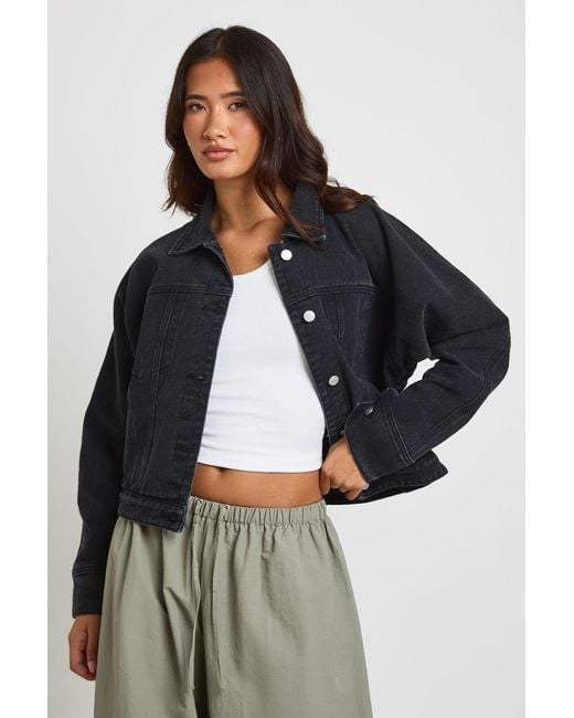 Boohoo Gray Barrel Sleeve Denim Jacket