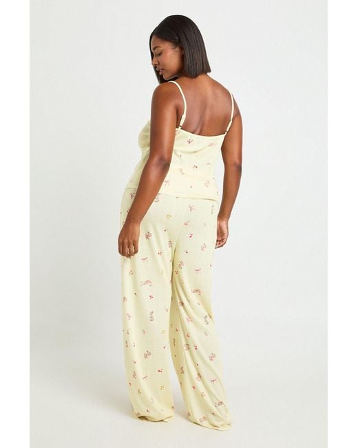 Boohoo Natural Plus Pointelle Bunny Print Cami And Trouser Pj Set
