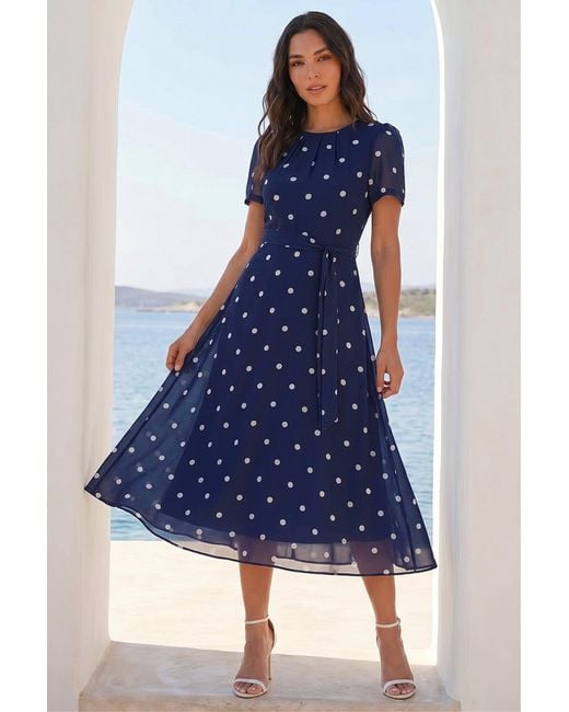 Roman Blue Polka Dot Fit & Flare Dress