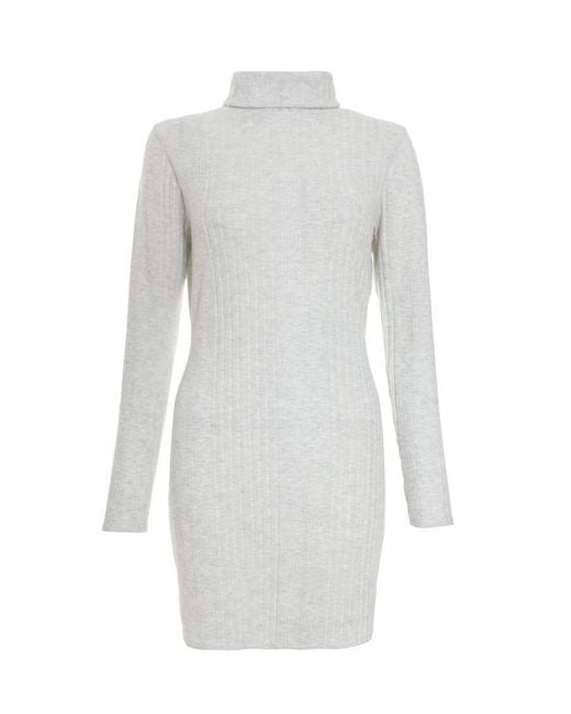 Quiz White Marl Knitted High Neck Mini Dress