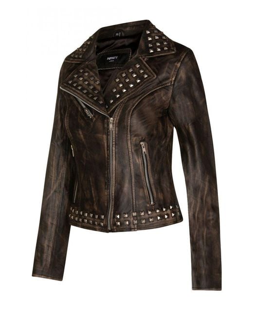 Infinity Leather Black Gothic Biker Jacket With Studs-Bilbao