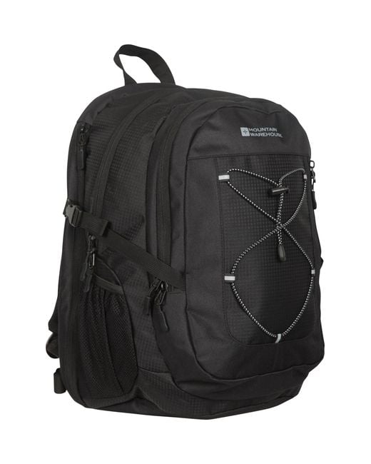 Mountain Warehouse Black 'Peregrine' Backpack With Pockets & Hip Belt Ripstop Fabric Hiking Gym Daypack