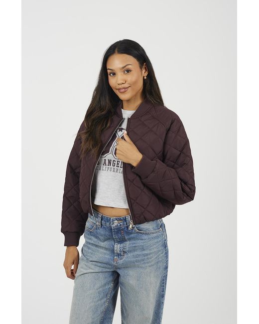 Brave Soul Blue Diamond Quilted Bomber Jacket