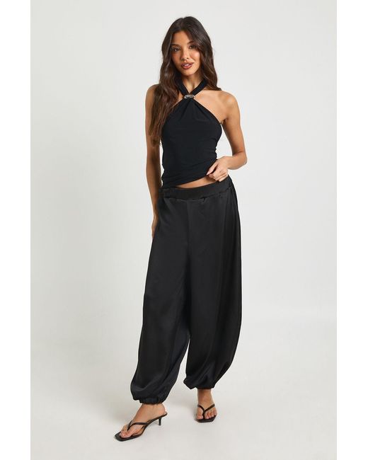 Boohoo Blue Satin Elasticated Waist Volume Trousers