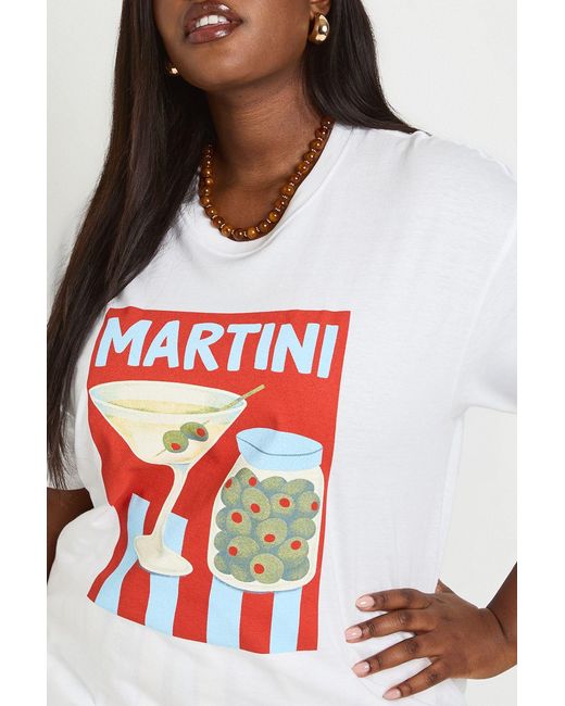 Boohoo White Plus Martini Printed T-Shirt