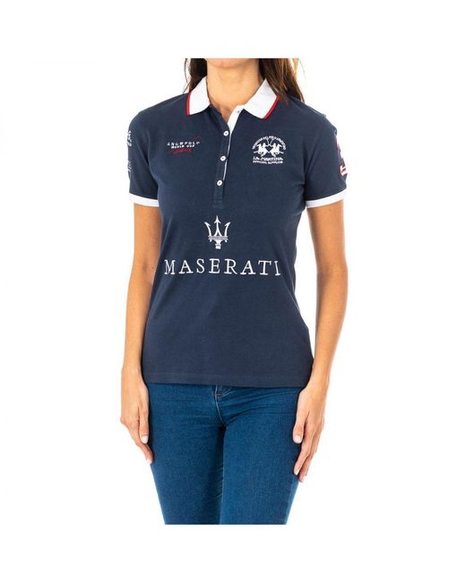 La Martina Blue S Short-sleeved Polo Shirt With Lapel Collar 2wph34 Cotton