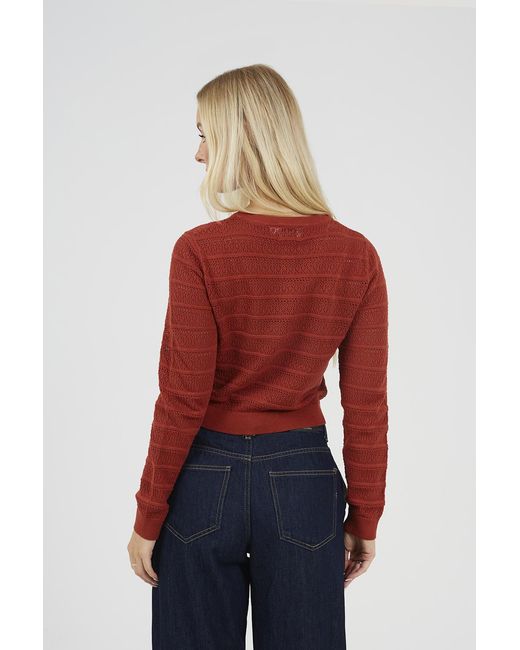 Brave Soul Red Burnt Stitch Detail Crew Neck Cardigan