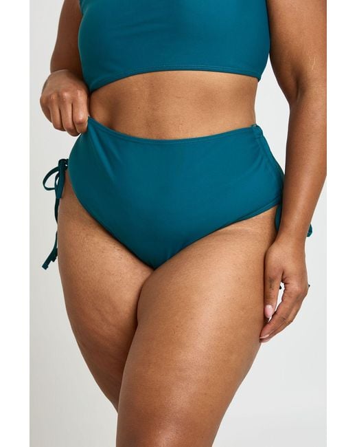 Boohoo Blue Plus Tummy Control Ruched High Waist Bikini Bottom