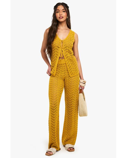 Boohoo Yellow Crochet Wide Leg Trouser